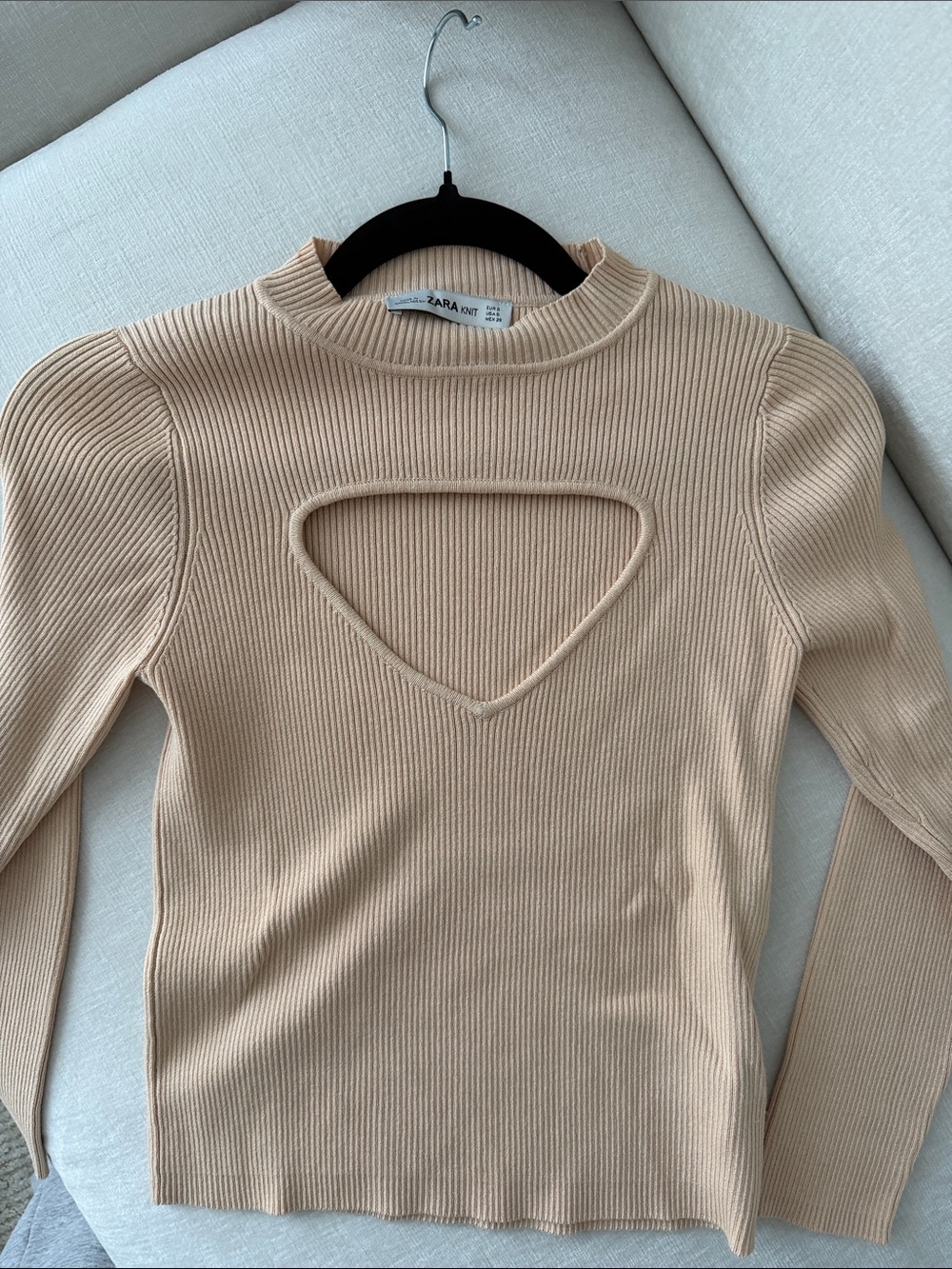 Zara Knit Ribbed cut out Top in Light Beige